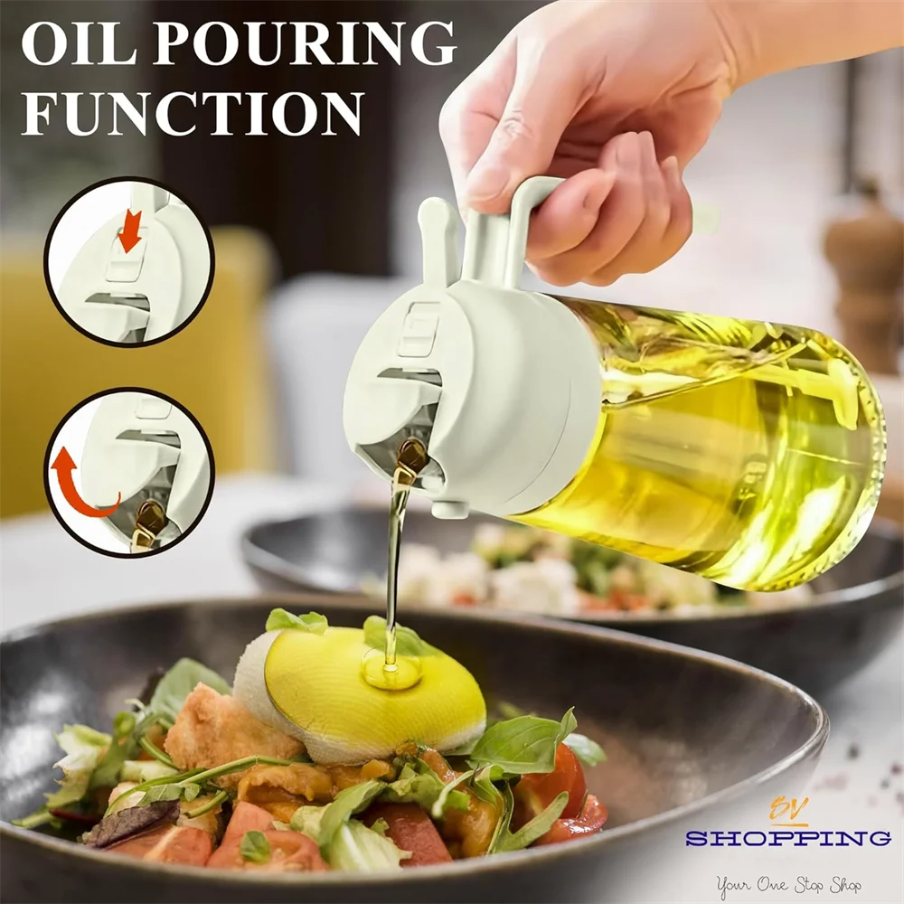 2 in 1 Oil Dispenser-Oil Sprayer,Oil Sprayer for Cooking,Food-grade 470ML Glass Oil Sprayer and Dispenser for Kitchen Cooking Kitchen