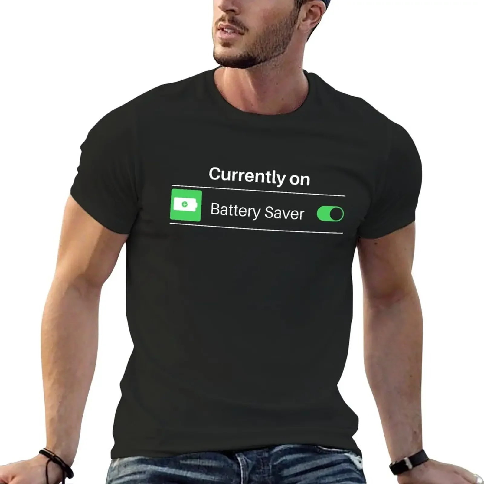 

Currently on battery saver T-Shirt tops korean fashion graphics Men's clothing