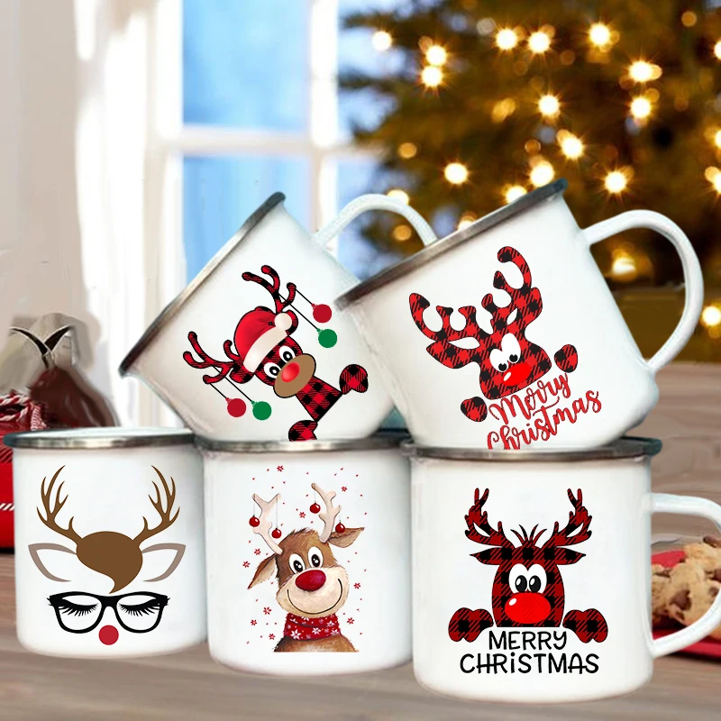 

Рождественская эмалированная чашка для кофе, вина, чашка для напитков с принтом оленя, десертная чашка с горячим какао-шоколадом, кружки для торта, семейный подарок на Рождество
