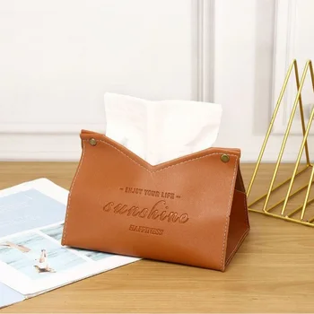 Boîte à mouchoirs en cuir écologique, boîte de rangement de serviettes créative polyvalente de couleur unie pour salon et salle à manger 1