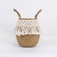 Cestas De Mimbre Decorativas Rattan Basket Bohemian Tassel Wicker Basket Garden with Macrame Tassel Home Organizer Panier Osier 1