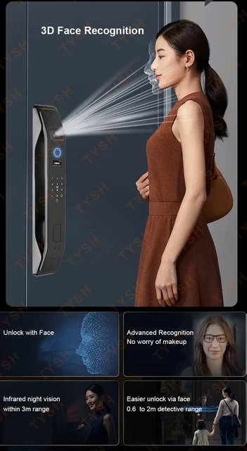 TYSH Tuya App Electronic Digital Locks Wifi 3d Face Recognition Biometric Fingerprint Smart Door Lock With 9 Languages 5