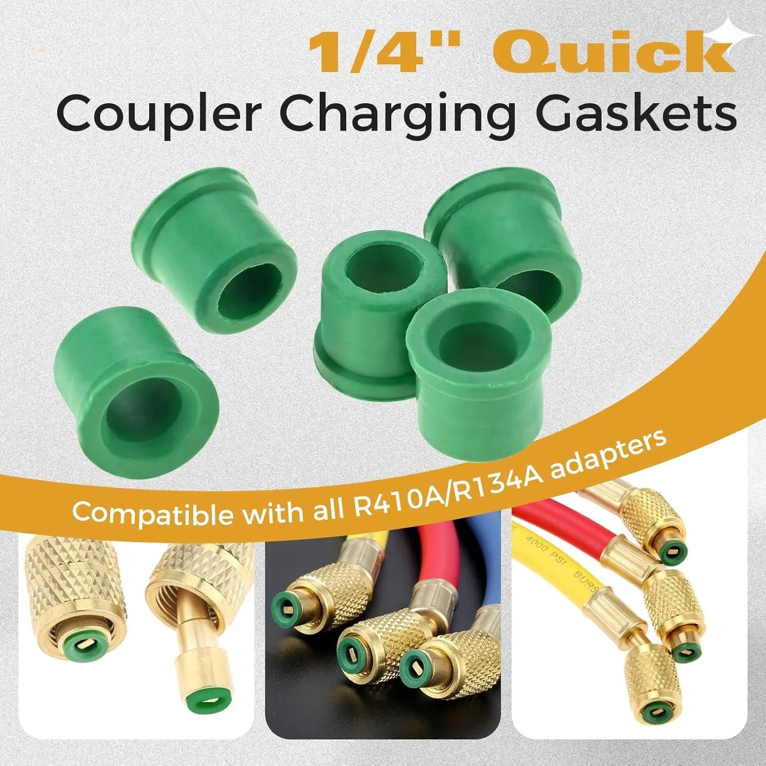 R410A/R134A 1/4 퀵 커플러 충전 가스켓에 맞는 100PCS 고무 가스켓 HVAC 호스 매니 폴드 씰링 O-링 수리 키트 녹색