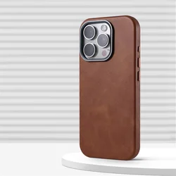Premium Magnetic Leather Phone Case with Wireless Charging and Shockproof Protection - iPhone 14 (Brown)