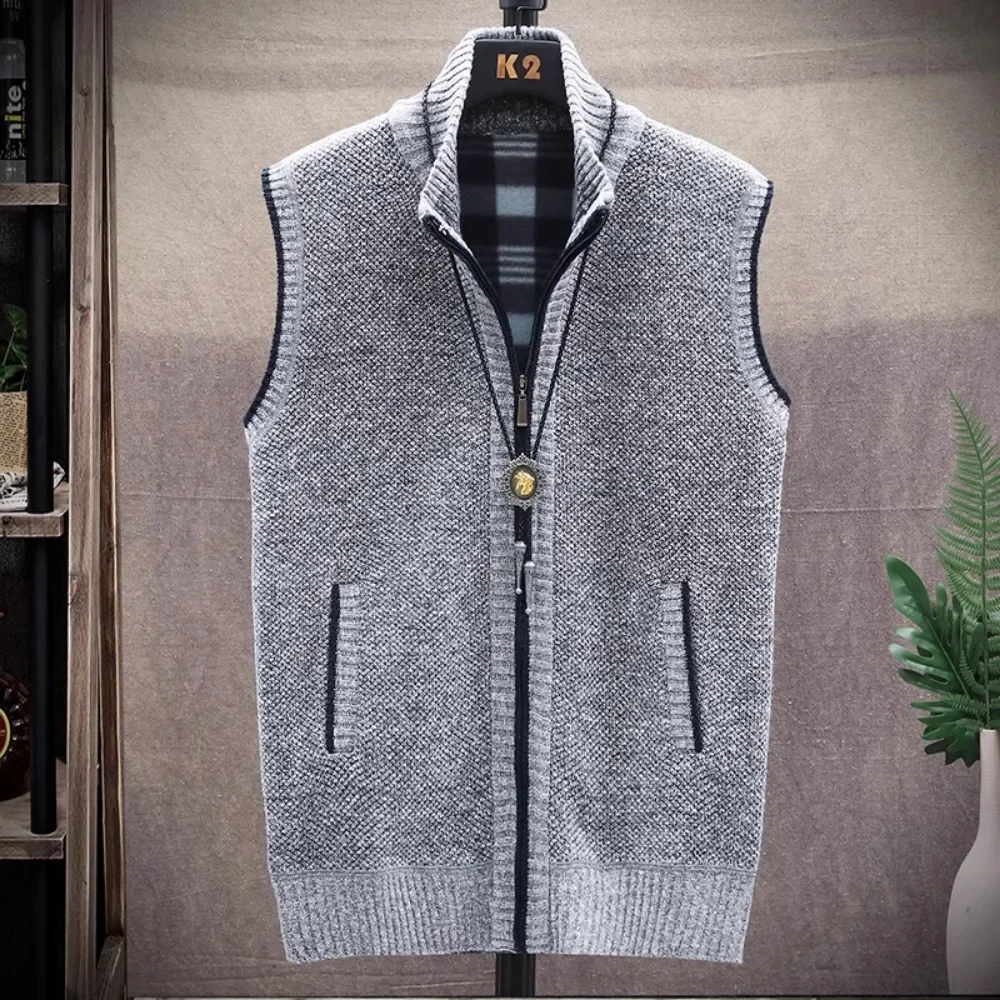 Autumn Winter Men Sweater Cardigan Knitting Vest Dailywear Warmth Thickened Zipper Jacket Waistcoat Male Streetwear