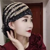 Fashion Women Headband Hat Pleated Turban Hat Beanie Hat For Ladies Retro Style Big Flowers Hat Baotou Cap Party Accessories 4