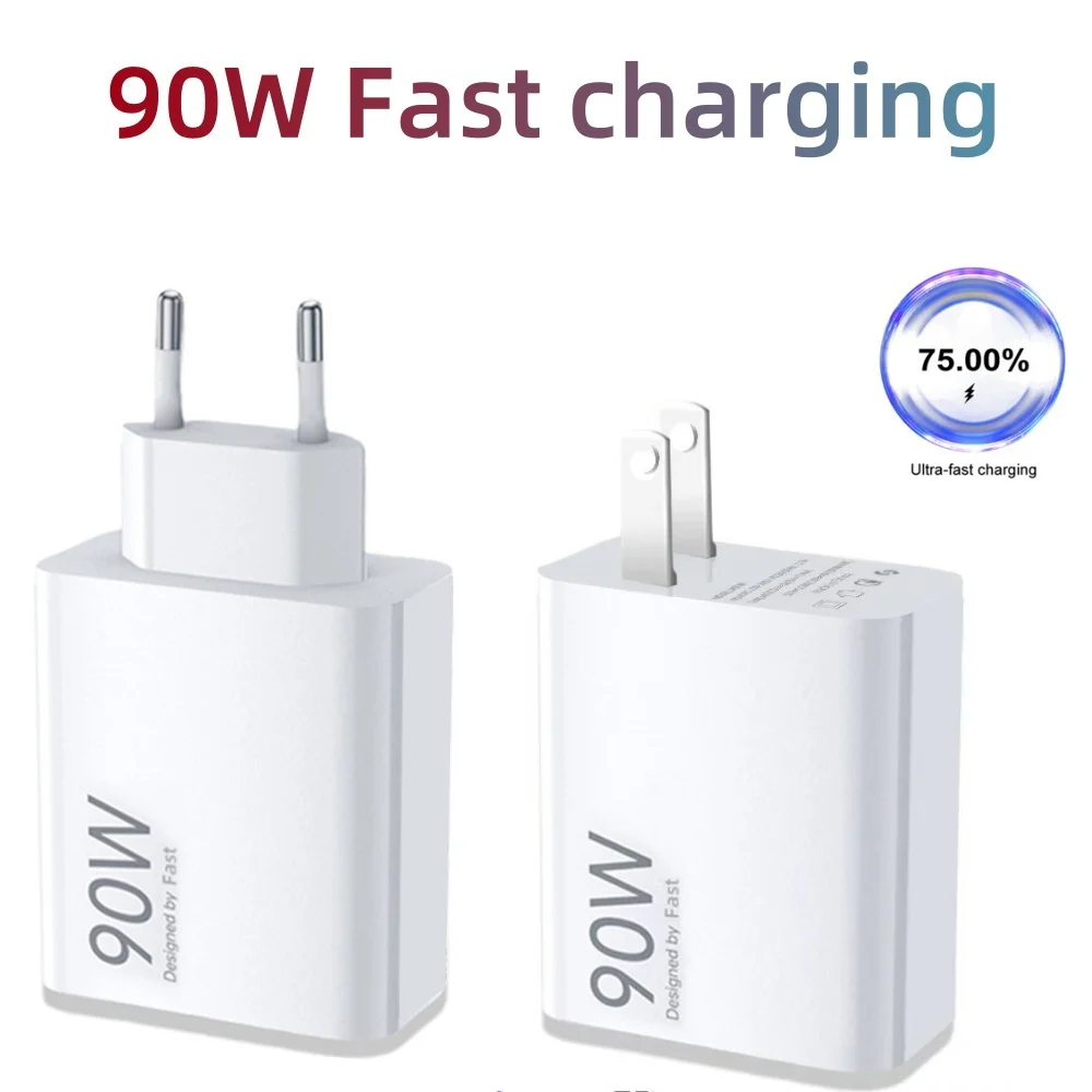 90W Single Port USB Charger Fast Charging Chargers with Fast Charge USB to Type C Data Cables Quick Charge Travel Power Adapter