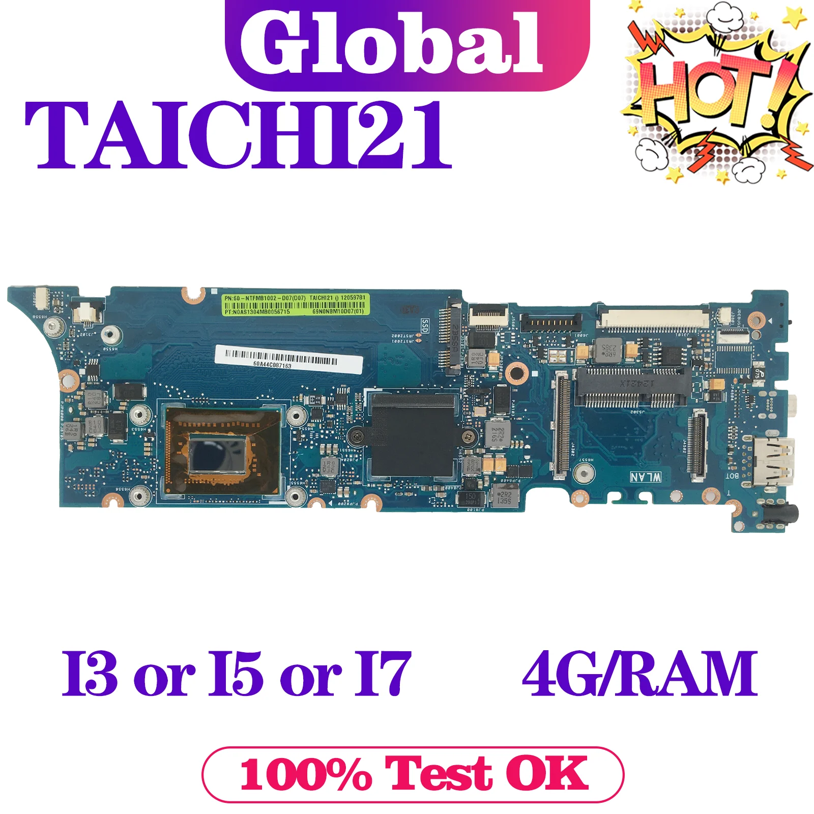 Kefu Notebook Taichi21 Mainboard para Asus Taichi 21 Computador Portátil Placa-mãe Maintherboard com I33217u I5-3317u I7-3537 Cpu 4gb Ram