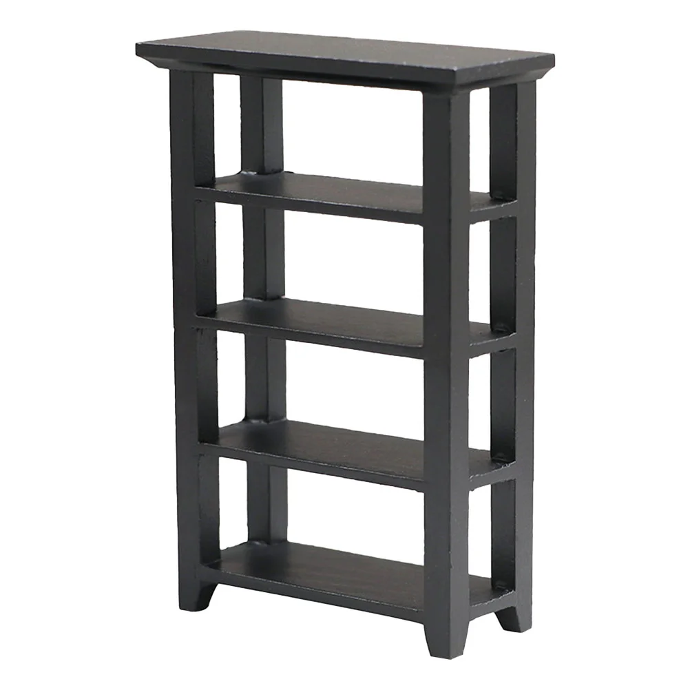 

Black Flower Stand Mini House Adornment Decorative Bookshelf Model Four-layers Rack Miniature Furniture Shelves