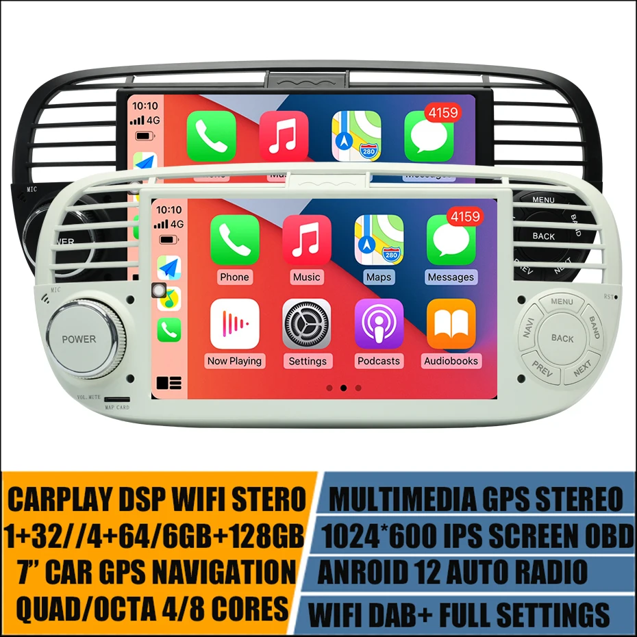 Car Android 12 Auto Audio Head Unit Per Fiat 500 2007-2015 Dsp Carplay Radio Stereo Sistema Di Navigazione Multimediale Lettore Gps Bt