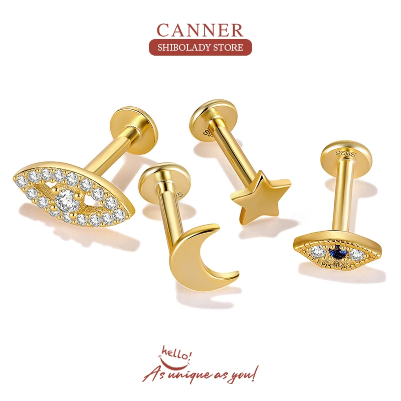 

CANNER 1PC Stars Moon Flowers White Zircon Earring For Women 925 Sterling Silver Piercing Stud Earring Pendiente Plata Jewelry
