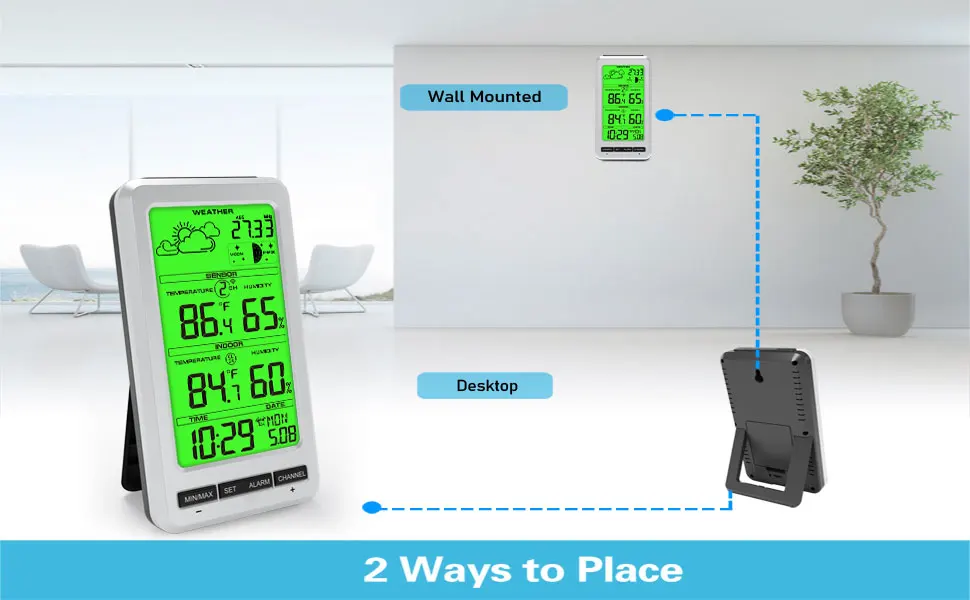 Weather Station Wireless Indoor Outdoor Digital Thermometer Temperature and Humi