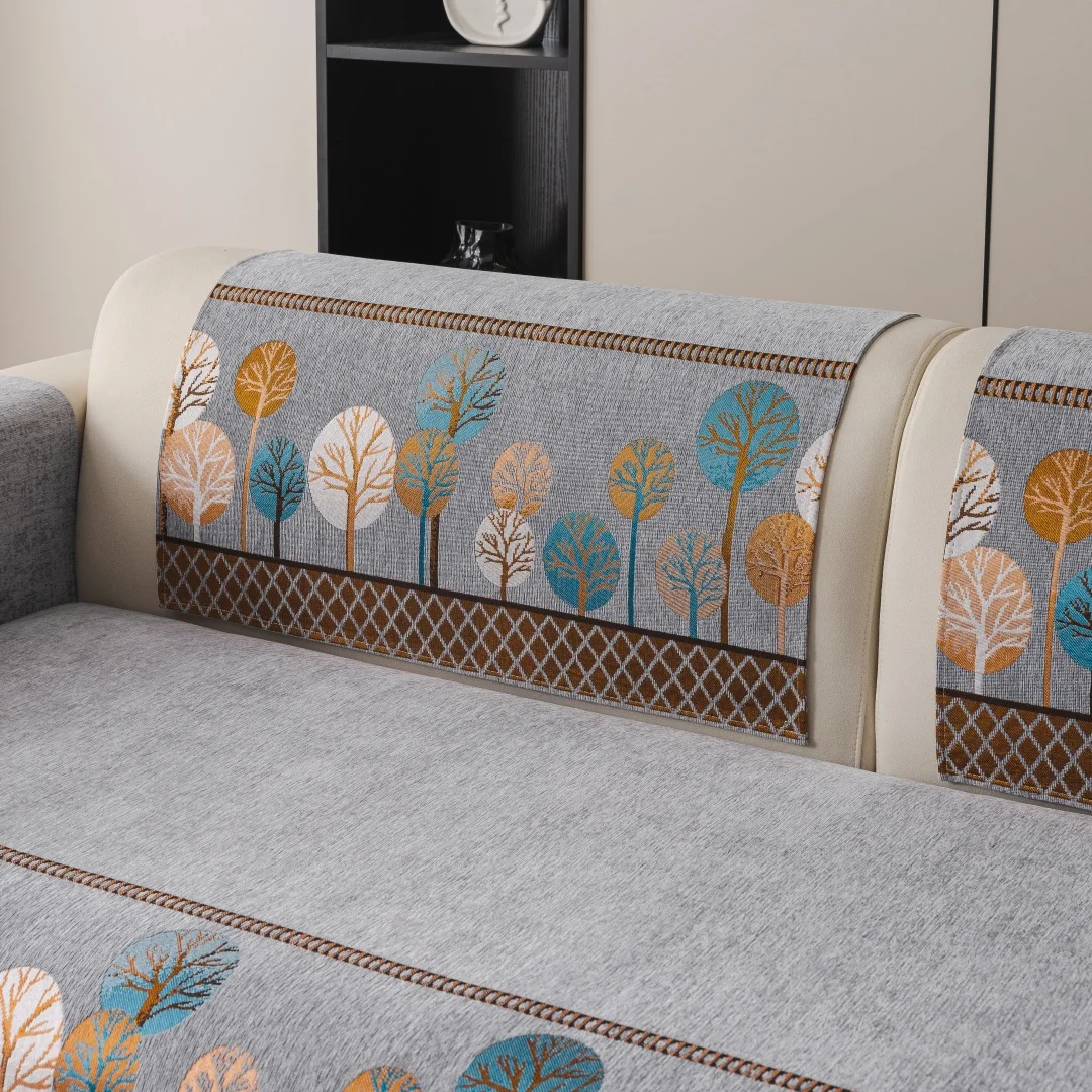 Boho Full Moon Tree Jacquard Chenille Sofa Cover Image 5