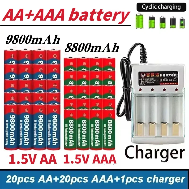 Rechargeable Battery Battery Charger AA battery rechargeable battery 1.5V AA9800MAH+AAAA8800MAH+charger Hair Clipper MP3