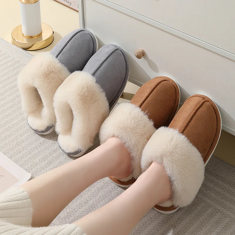 Winter Home Slippers Men and Women Couples Indoor and Outdoor Warm Slippers Cotton Fulffy Fur Slippers Non-Slip Unisex Shoes 2