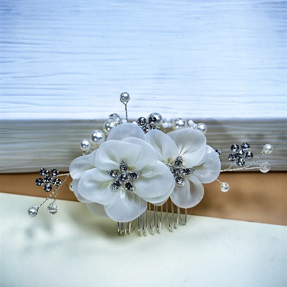 Bridal Flower Wedding Hairpin Crystal Pearl Hairpin Headwear Wedding Hair Jewelry with Rhinestones Bride Bridesmaid Ladies Girl