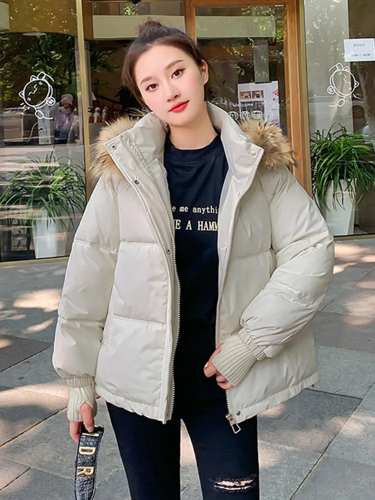 Safari Style Parker Coat Women Winter Short Outdoor Cotton-padded Jacket High Quality Fur Collar Hooded Outerwear Loose Overcoat