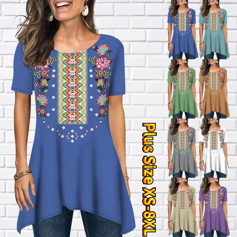 

Женская Винтажная футболка с коротким рукавом, Повседневный пуловер с принтом, с круглым вырезом, лето 2023