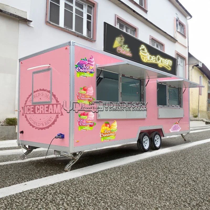 Hot Selling Custom Mobile Kitchen Fast Food Truck Trailers Fully Equipped Coffee Ice Cream Food Cart with Wheels for Sale