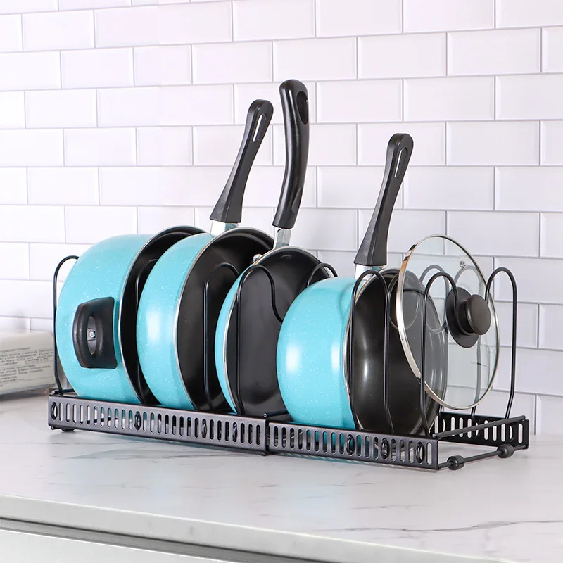 Expandable Kitchen Pans Rack Lid Stand Adjustable Compartments Pots