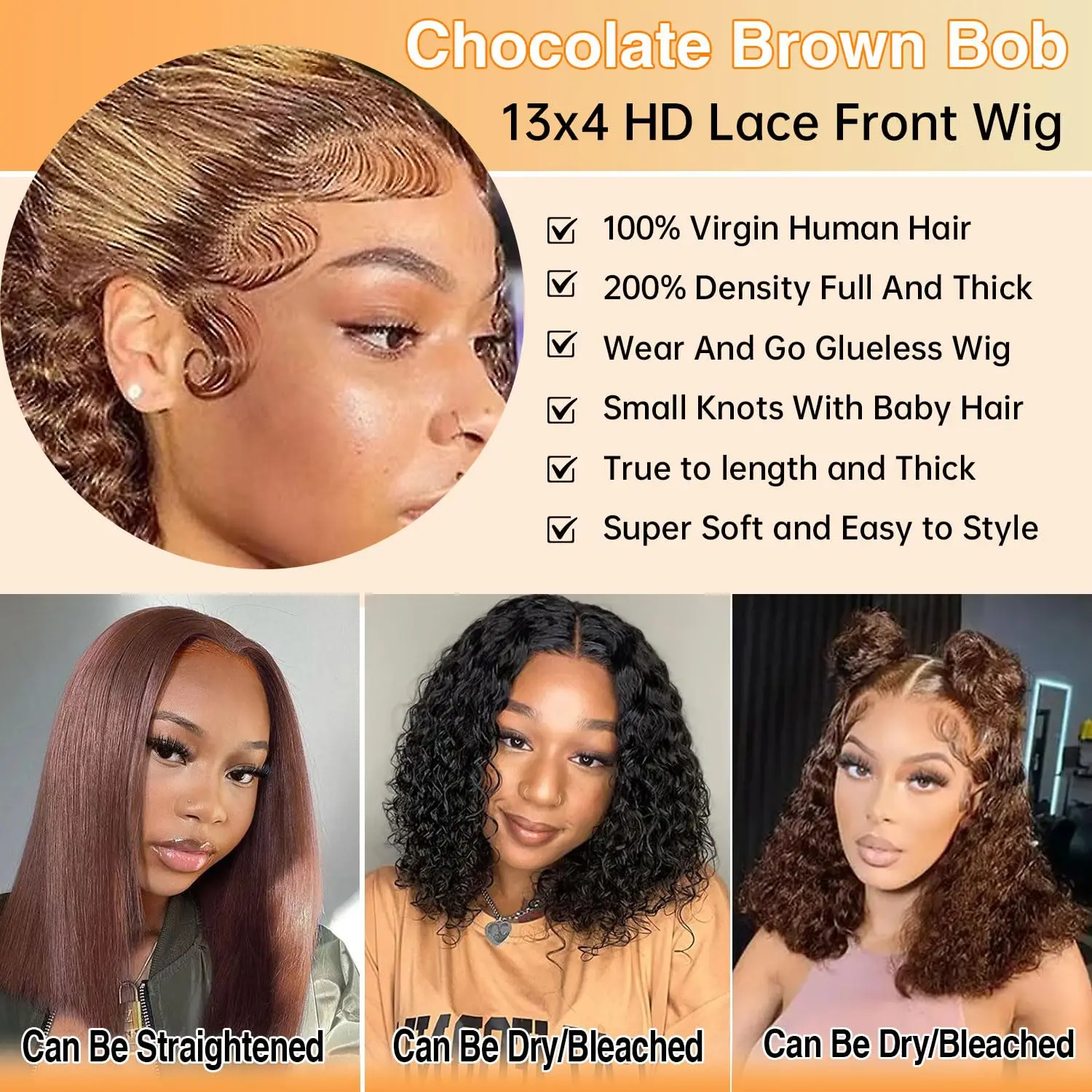 Highlight Ombre 4/27 Human Hair Glueless Wigs Deep Wave Lace Front Pre Plucked 13x4 HD Lace Closure Wigs for Women 250% Density