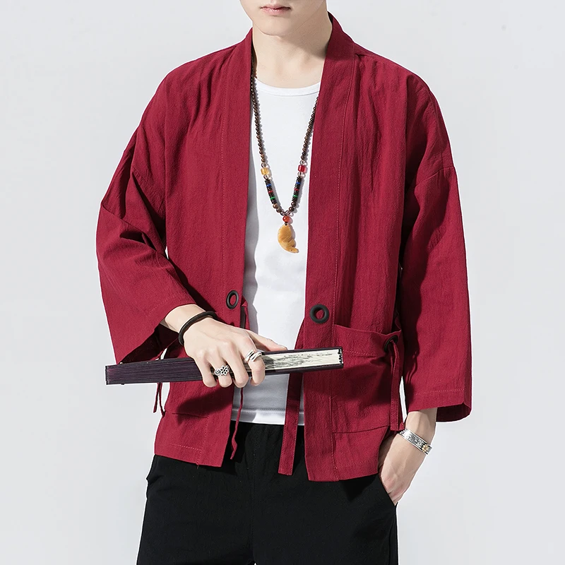 Men Kimono Cardigan Coat Japanese Haori Yukata Casual Outerwear Male Samurai Costume Clothing Summer Beach Kimono Jacket