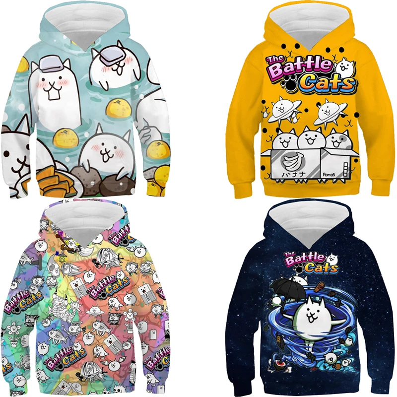 

The Battle Cats Cartoon Hoodie Cute Girls Hooded Sweatshirts Winter Kids Kawaii Hoodies Boys Casual Pullovers Harajuku Tracksuit