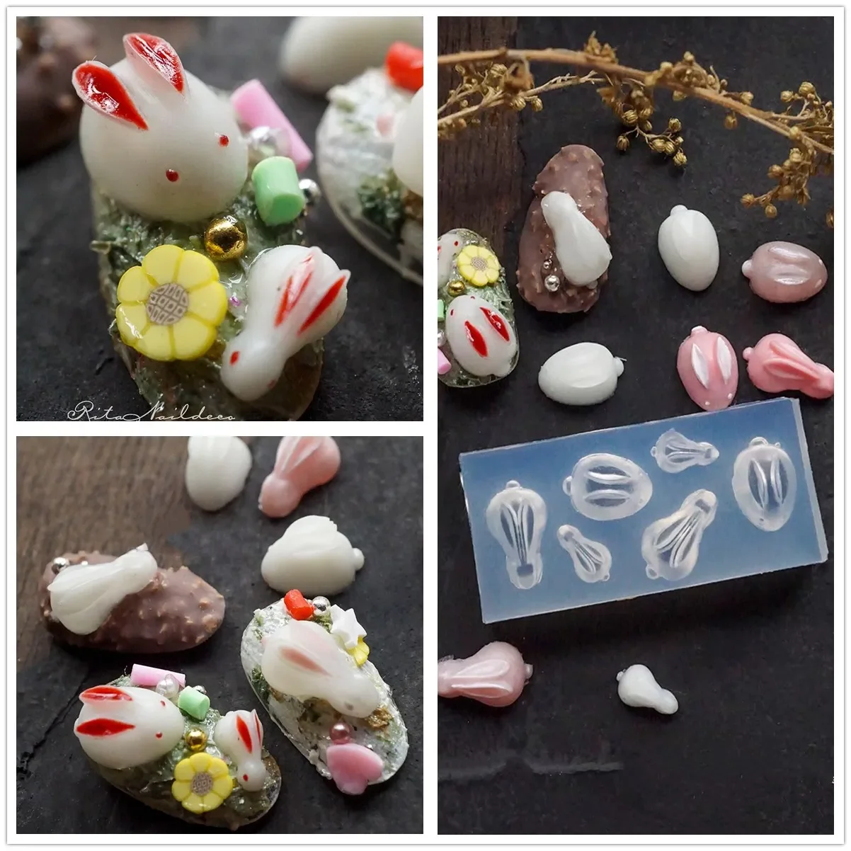 1Pc  Rabbit Blueberry 3D Acrylic Nail Mold Dog Nail Art Decorations DIY Design Blueberry Silicone Mold Pumpkin Nails Art Mold 3