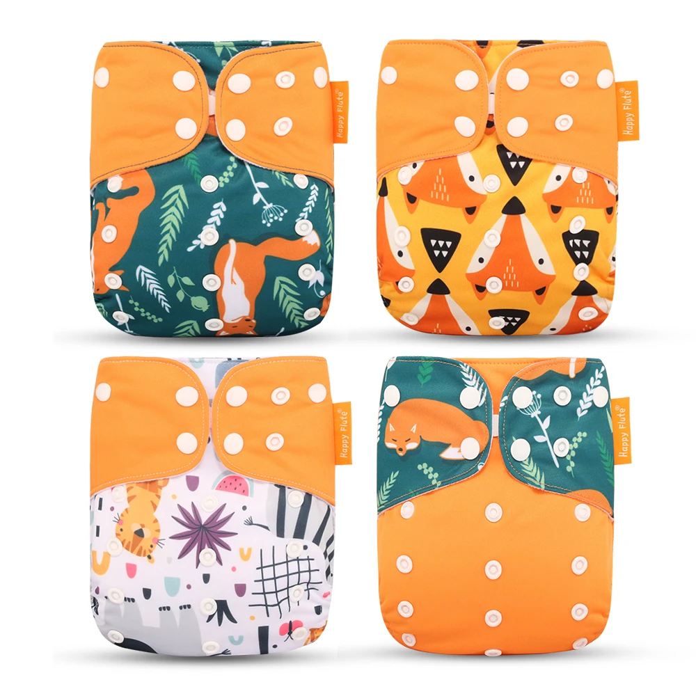 Happyflute 2023 New Fashion Style Baby Nappy 4Pcs/Set Diaper Cover Waterproof&Reusable Cloth Diaper asenapp cloth diapers cover baby one size gril boy nappy cloth diaper cover fits 3 15kg baby nappies waterproof breathable