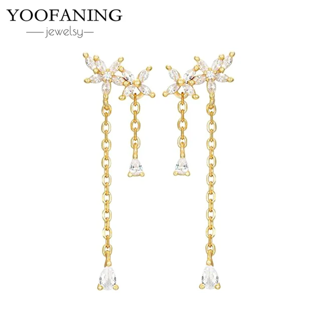 85672-d8498b.jpg YUXINTOME 1 PC 925 en argent Sterling aiguille d'oreille coloré Zircon chaîne gland boucles d'oreilles pour les femmes deux trous boucle d'oreille bijoux A45