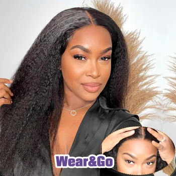 Kinky Straight Human Hair Wig For Women 13x4 Lace Front Wigs Human Hair Pre Plucked  Yaki Straight Brazilian Human Hair Wigs