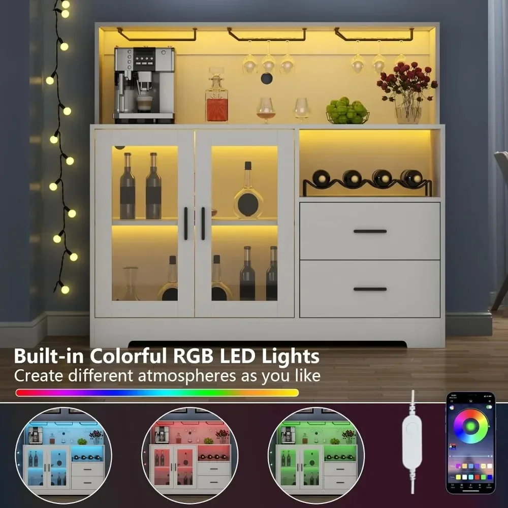 Wine Rack Coffee Bar Cabinet with LED Light
