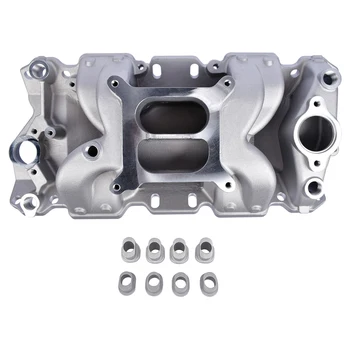 Aluminum Dual Plane Air Gap Intake Manifold – Compatible with Chevy Small Block 350 (1955–1995 SBC) High-Performance Carbureted Intake 1