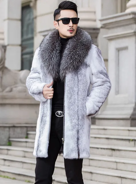 Faux Fur Collar Mens Fur Hood Jacket Men's Fluffy Thick Winter