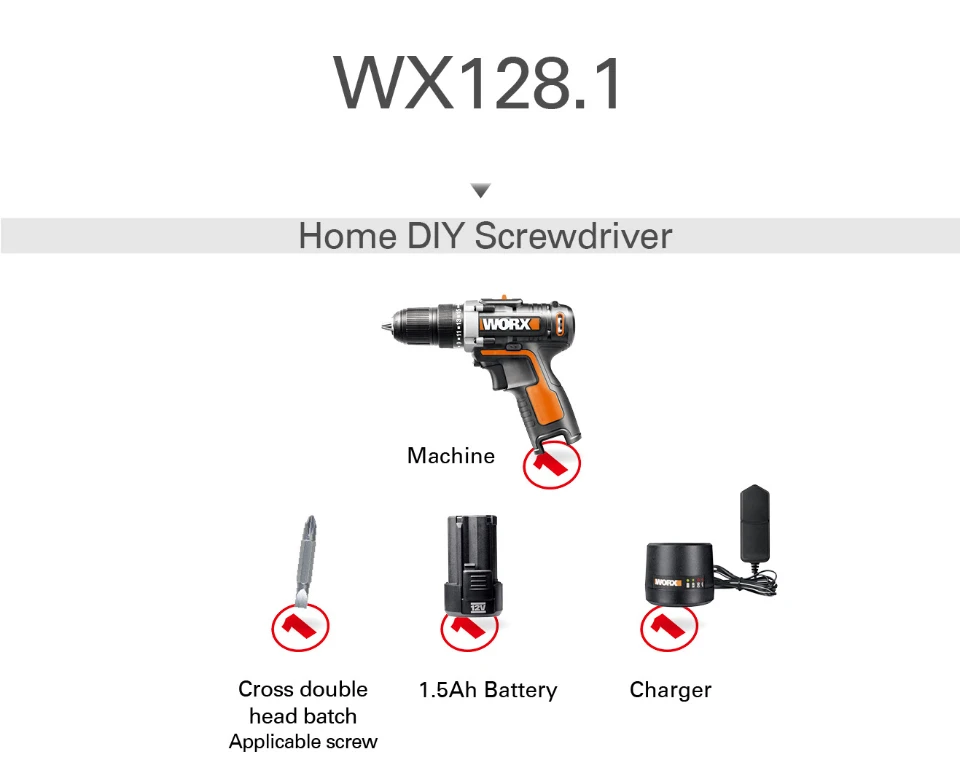 Worx-taladro de impacto inalámbrico, 2x20V, WX371.1, destornillador  eléctrico recargable + luz LED, herramientas eléctricas de mano para el  hogar - AliExpress