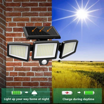 Solar Outdoor Light 2500LM 210 LED Safety Light with Remote Control, 3-Head Motion Sensor Light, IP65 Waterproof, 270° Wide Ang 2