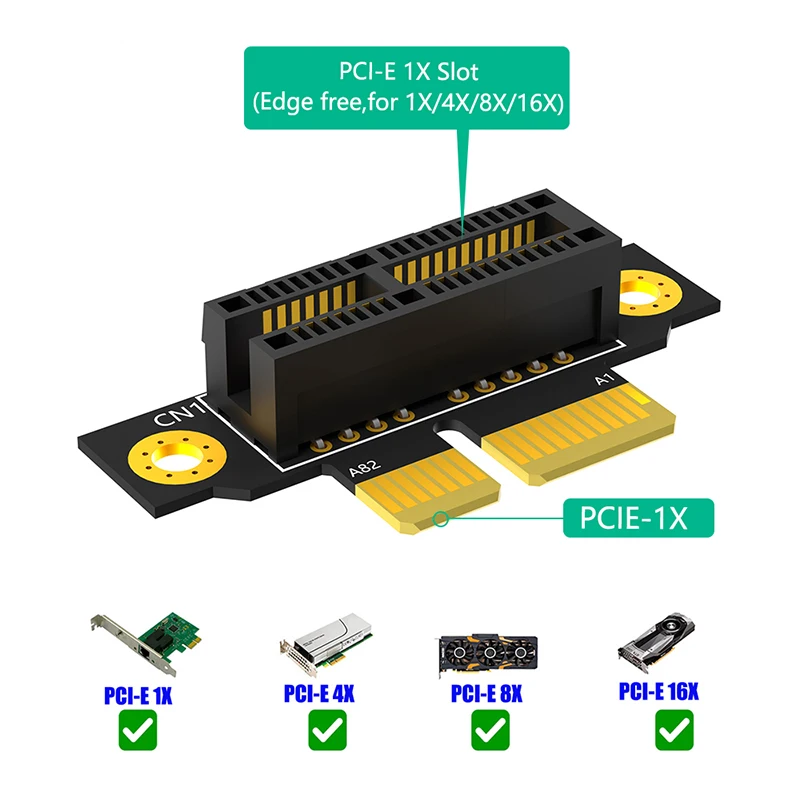 PCIE X1 3.0 90 도 역방향 수-암 라이저 카드, PCI 익스프레스 1X 에서 1X 변환기 어댑터 라이저 보드, 1U 서버 PC용, 20mm