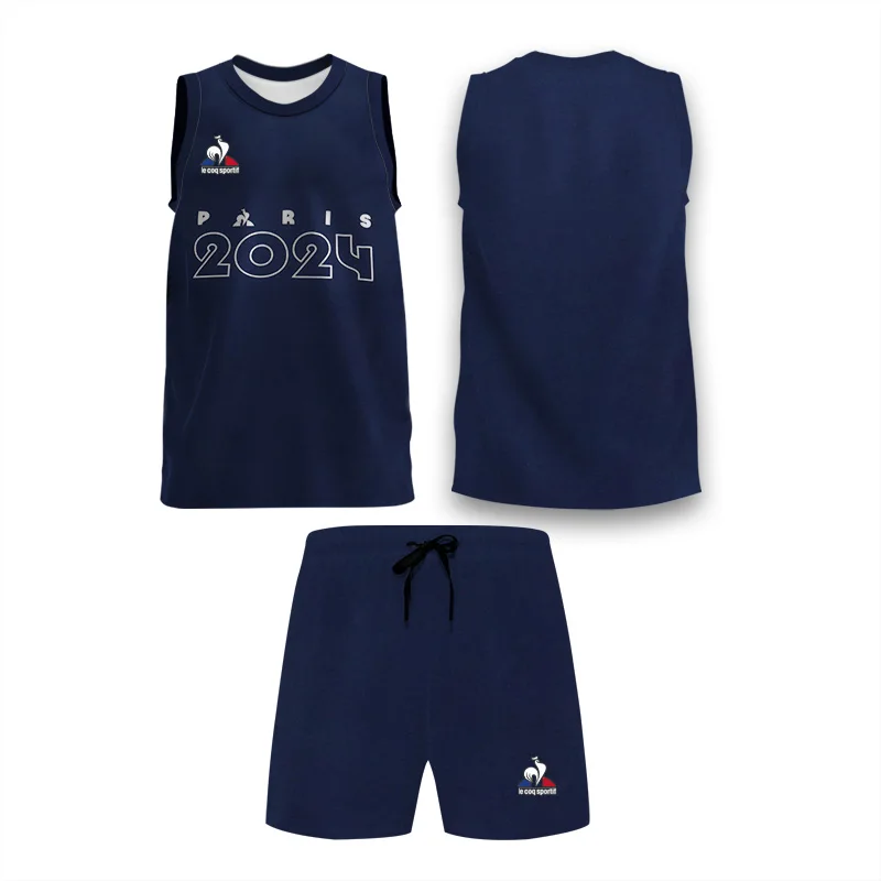 

2024 New Men's Simple Design Summer Sleeveless Sports Vest Shorts Tennis Badminton Set Fast Dry Sweat Run Fitness Two-Piece Set