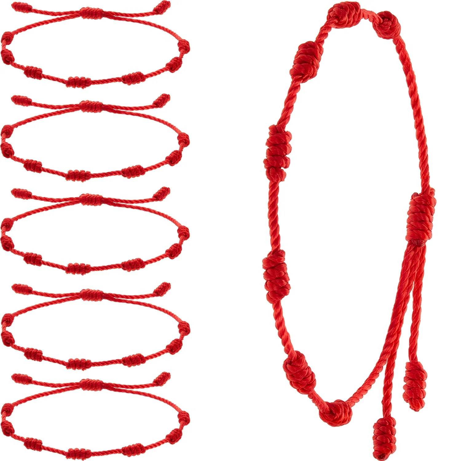 

6 Pieces Red String Handmade Bracelets Red Cord Bracelet Adjustable Kabbalah Red 7 Knot String Bracelet Amulet for Women Girls
