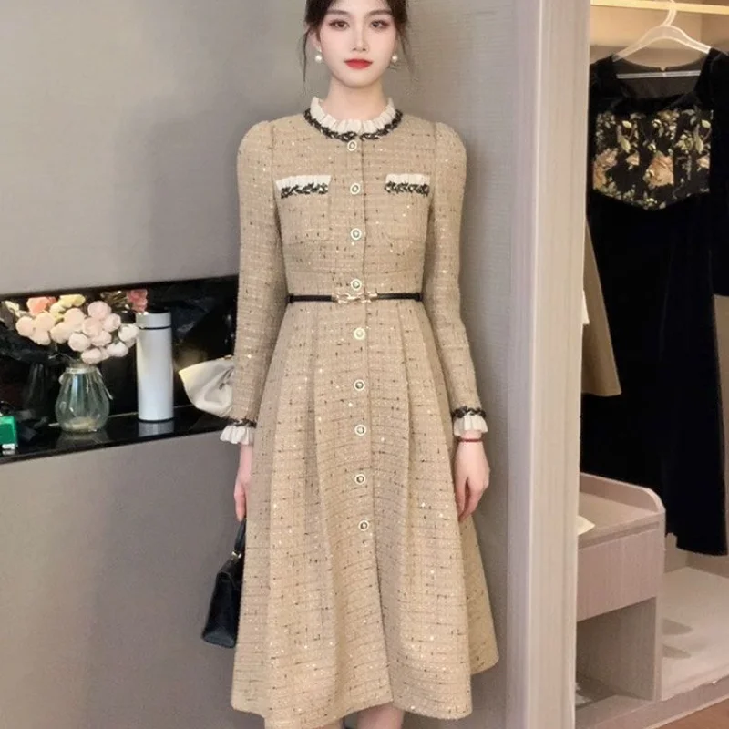 

Women's Clothing French Fragrant Elegant Dress 2023 Spring Autumn Fashion Waist Closing and Slimming A-line Mid Length Skirt