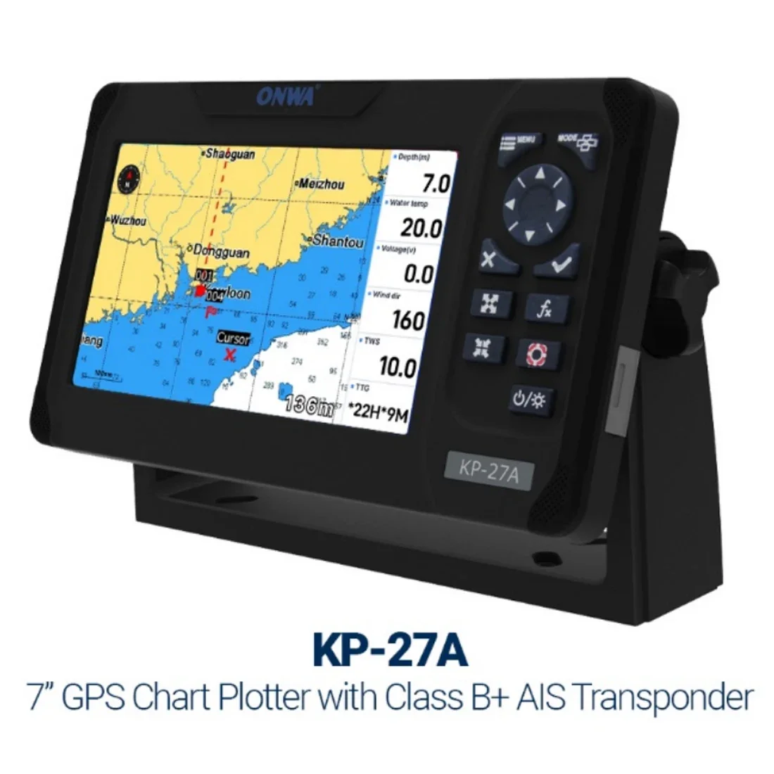 ONWA KP-27A 7-inch Color LCD GPS Chart Plotter with GPS Antenna and Built-in Class B+ AIS Transponder Combo Marine Navigator