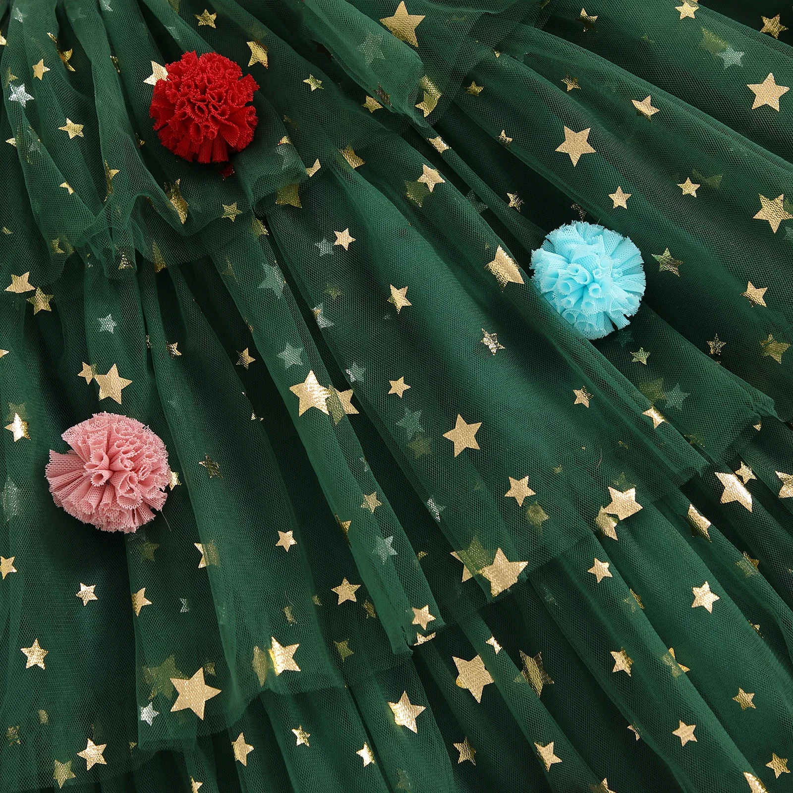 Girls Dress Kids Christmas Sleeveless Star Print Lace Tulle
