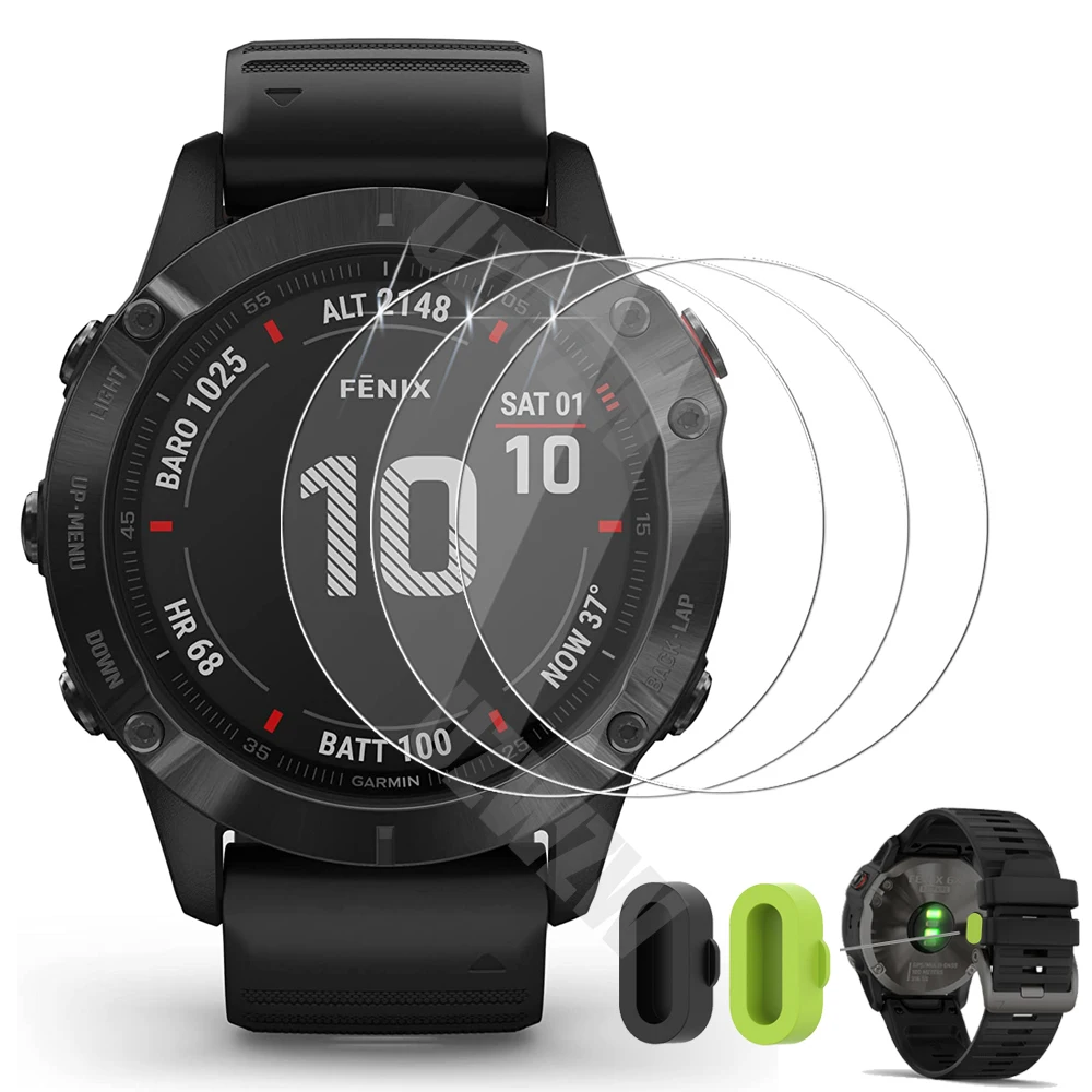 

(3+2) For Garmin Fenix 6X Pro / Fenix 6X Smart Watch (3pcs) Tempered Glass Screen Protector & (2pcs) Charger Port Plug Cover