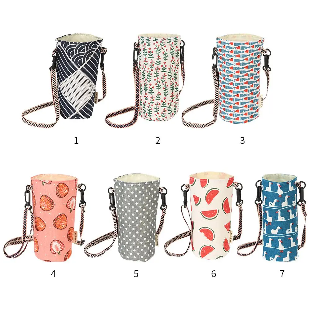 Fashionable Handle Shoulder Crossbody Bottle Cup Sleeve Tote Heat Insulation Linen Mug Holder Bag Travel Outdoor Cup Accessories