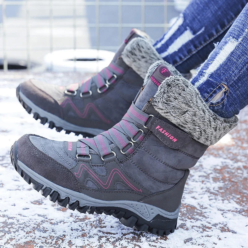 

Snow Boots Short Trekking Footwear Winter Ankle Boots Walking Women Plush Warm Outudoor Waterproof Boots Botas Female Fur Casual