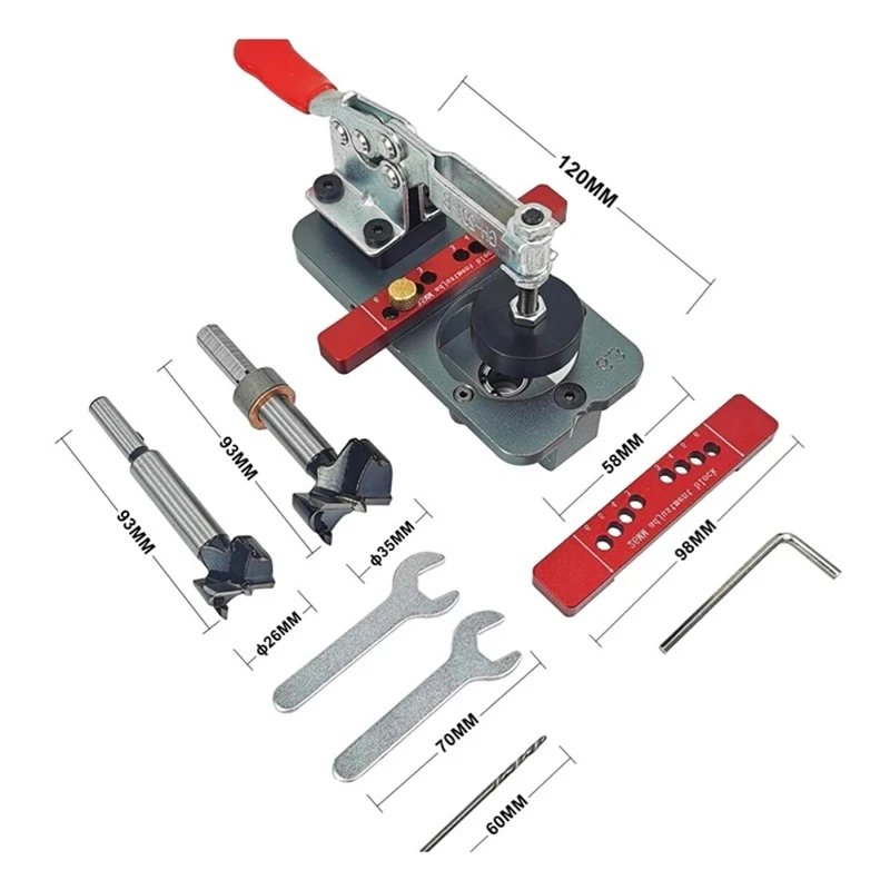 Woodworking Tools Concealed Hinge Jig 26mm/35mm Hinge Boring Bit Woodworking Drilling Guide Locator Fixture Cabinet Cupboard Door