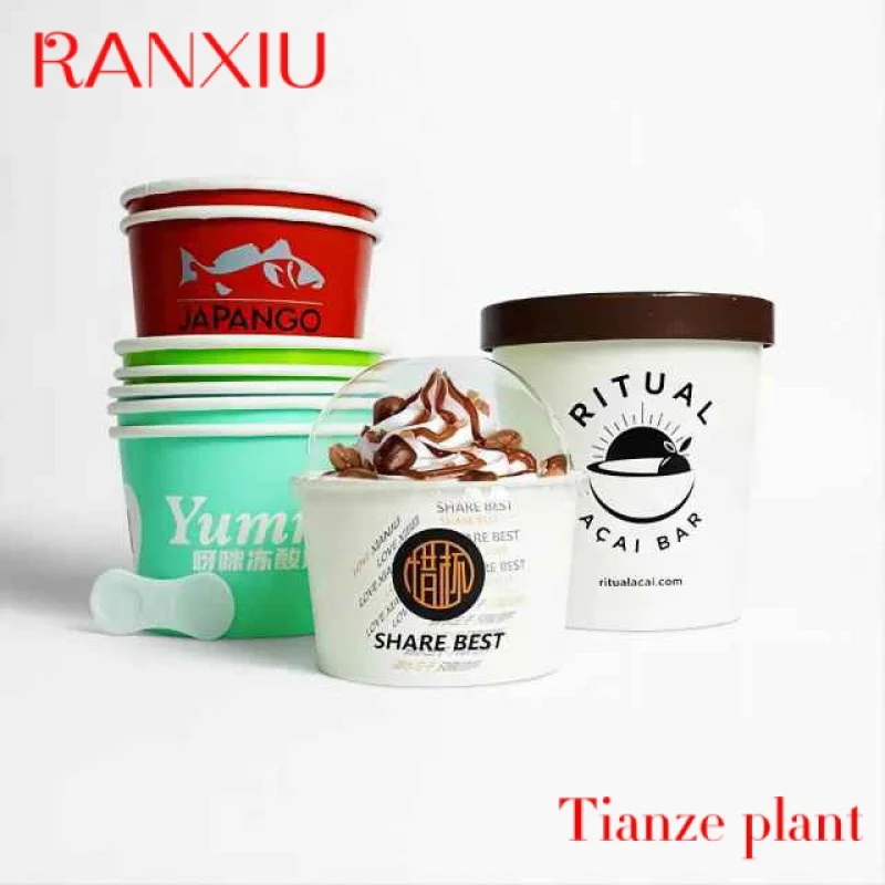 CustomCustom Logo Printed Ice Cup Yogurt Gelato Bowls 3/4/5/8/12/16OZ Disposable Single Wall Paper Cup With Lid And Spoon custom 2023 gobest disposable pla cups disposable coffee water based coating cardboard 12oz 8 oz ripple wall paper bowls cups wi