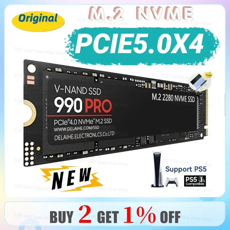

990 PRO M.2 SSD 1TB 2TB 4TB PCIe 5.0x4 M2 NVMe 2.0 14500MB/s Disk 2GB Dram Cache Internal Solid State Drive for PS5 Desktop PC