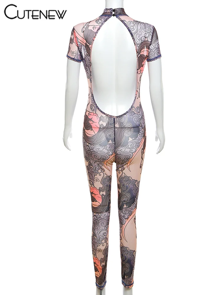 Mono deportivo de una pieza con estampado de manga corta para mujer, estilo informal, para fitness, ropa de calle, primavera, nuevo