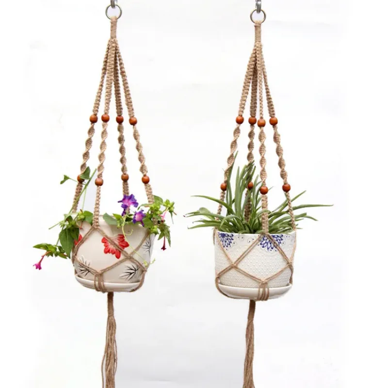 Flower Pot Hemp Rope Hanging Net Straw Macrame Plant Hanger Flower Pot Garden Holder Legs Hanging Rope Basket Balcony Decor flower pot plant hanger hanging basket organizer